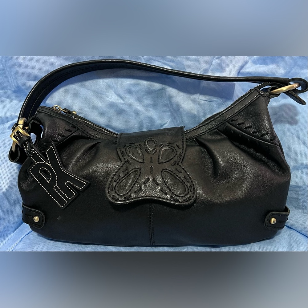 Pikolino Black Leather Butterfly Handbag  Satchel  Small Black Tote Purse